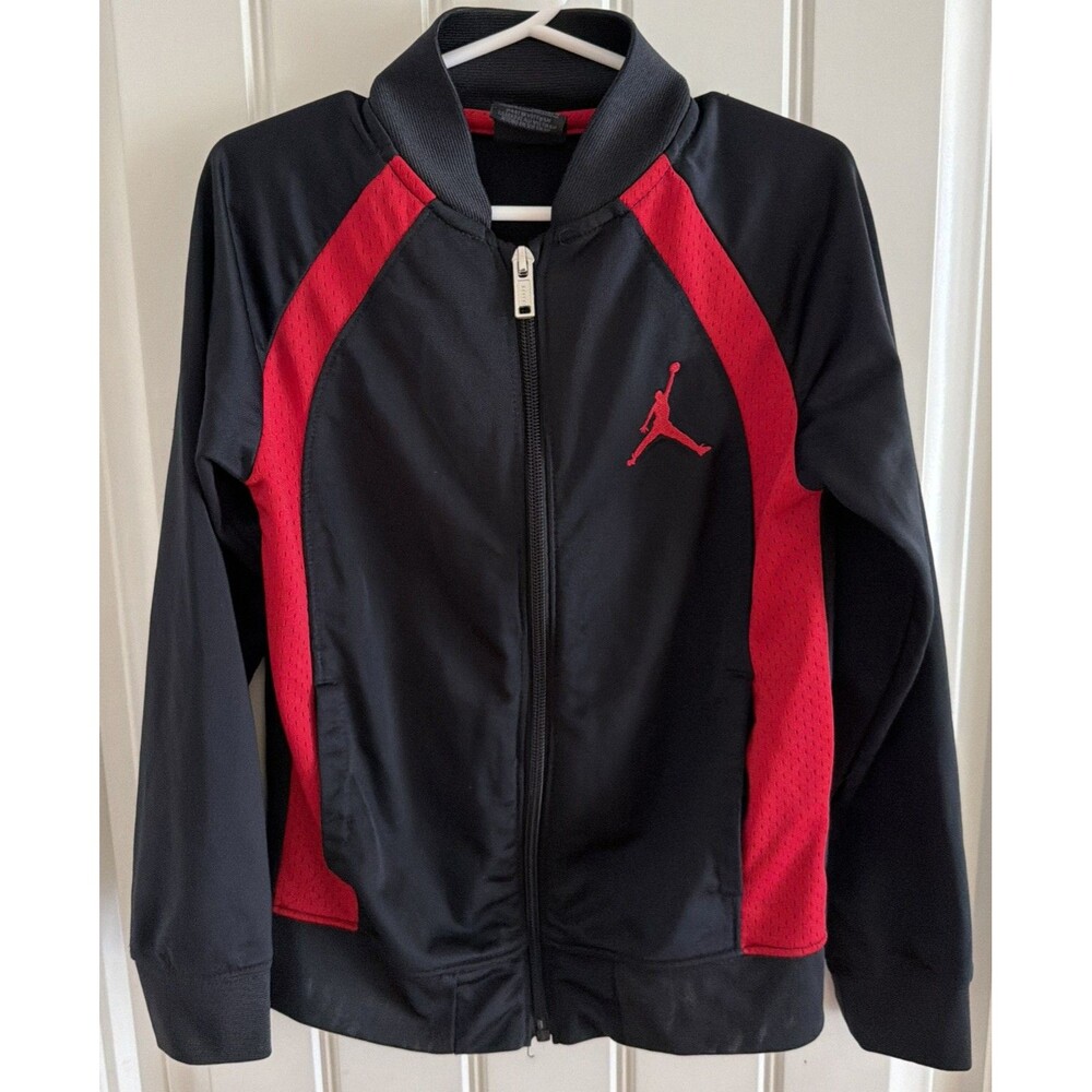 Jordan Boys Full Zip Colorblock Track Jacket Black/Red Polyester Knit Size 5/6